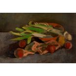 Bernard Meninsky (1891-1950) Leeks and Apples studio stamp (to reverse) oils on canvas 49.3cm x 74.