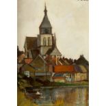 Charles James McCall (1907-1989) Church on the Marne, signed (upper right) oils on board 28.8cm x