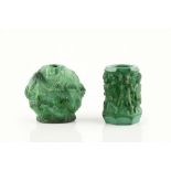 Czech School in the manner of Schlevogt Hoffmann Two green malachite vases each decorated with a