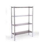 Richard Young for Merrows Associates Shelving unit chrome, with glass shelves 147cm high, 99cm