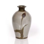 Robert Fishman at Leach Pottery Vase painted grass design impressed potter's and pottery seals 29.