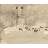 Mary Newcomb (1922-2008) Cattle Grazing, Barsham signed (lower right) pencil and wash on paper 12.