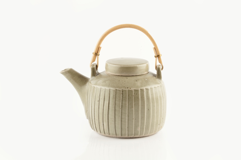 David Leach (1911-2005) at Lowerdown Pottery Teapot celadon, cut sides impressed potter's and