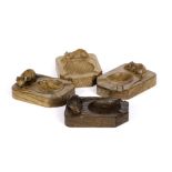 Robert Thompson of Kilburn (1876-1955) Four Mouseman ash trays oak carved mice signature 10.5cm