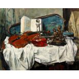 George Weissbort (1928-2013) Still life with violin, sculpture and carafe, 1961 signed and dated (