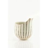John Ward (b.1938) Vessel white and mottled green stripes impressed potter's seal 20.2cm high, 18.