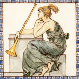 Robert Arthur Wilson (1884-1979) Tile depicting a Grecian muse inscribed (to reverse) 15cm x 15cm.