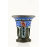 Andre Villien (1880-1956) Vase enamel, with verdigris metal stand the vase signed 25cm high