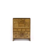 Peter Waals (1870-1937) Bureau cabinet walnut fall front opening to reveal drawers, cupboard and