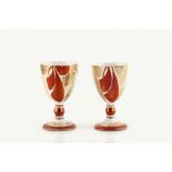 Alan Caiger-Smith (b.1930) Pair of goblets gold and red lustre brushwork painted potter's monogram