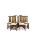 Stanley Webb Davies (1894-1978) Set of six dining chairs, 1952 oak, with shaped backs monogrammed