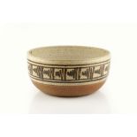 David Lloyd Jones (1928-1994) Bowl banded decoration impressed potter's seal 29cm diameter.