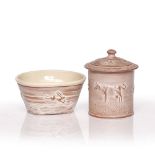 Philip Wood (b.1957) Bowl and Pot with moulded animals impressed potter's seals the bowl 18.3cm