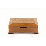 Cotswold School Jewellery box, in the manner of Oliver Morel walnut and burr oak, inlaid with