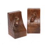 Robert Thompson of Kilburn (1876-1955) Pair of Mouseman bookends oak carved mice signature 15cm high