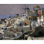Ken Howard (b.1932) Santorini signed (lower right) oils on canvas on board 24cm x 29cm.