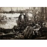 Frank Brangwyn (1867-1956) Ship workers signed in pencil in the margin (lower right) etching 31cm