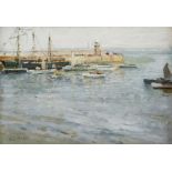 Fred Milner (1863-1939) St. Ives harbour signed (lower left) oils on board 22.5cm x 32cm.