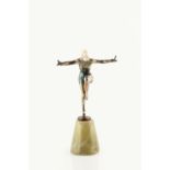 Josef Lorenzl (1892-1950) Art Deco Dancer bronze and ivory on onyx base signed 'Renzl' 20cm high