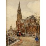 Nico Jungman (1872-1935) The Nieuwe Kerk, Delft signed (lower right) pen, watercolour and gouache