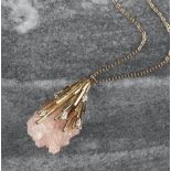 Gillian Packard (British, 1938-1997) Rose quartz and diamond pendant/brooch the rose quartz