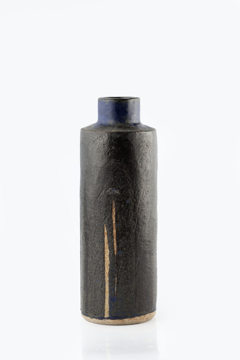 Ruth Duckworth (1919-2009) Cylindrical vase blue and black glazes incised initials 36cm high.