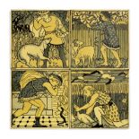 Maw & Co. Set of four Arts & Crafts tiles, in the manner of Walter Crane manufacturer's marks each