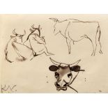 Keith Vaughan (1912-1977) Cow studies artist's studio stamp (lower right) pen and wash 8.5cm x 12cm,