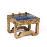 Art Deco School French coffee table limed oak, inset turquoise tiles 42cm across.