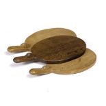 Robert Thompson of Kilburn (1876-1955) Three Mouseman cheese boards oak carved mice signature