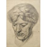 Stanley Spencer (1891-1959) Head of woman looking down pencil on paper 25cm x 18cm. Provenance: