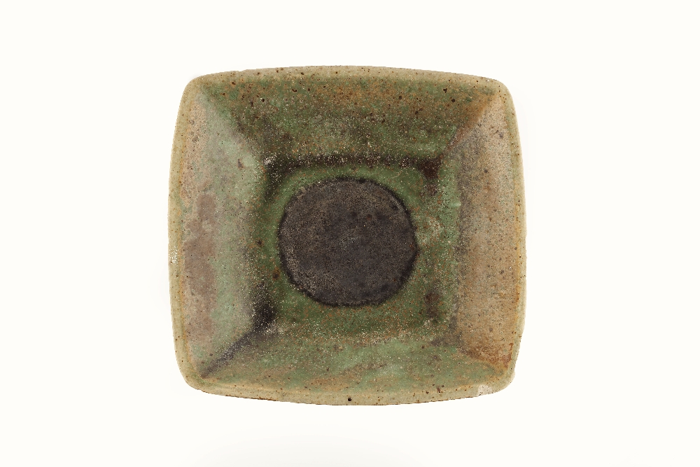 Ruth Duckworth (1919-2009) Bowl of square form, green glazes incised initials 29.5cm across.