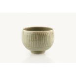 Lowerdown Pottery Footed bowl celadon, cut sides impressed potter's seal 7.2cm high, 10cm diameter.