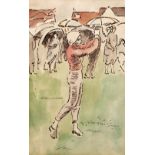 Adrian Daintrey (1902-1988) The Golfer ink and watercolour 24.5cm x 15cm. Provenance: Sally Hunter