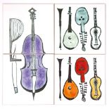Kenneth Clark (1922-2012) and Ann-Wynn Reeves (1929-?) Set of four 'Musical Instrument' tiles in