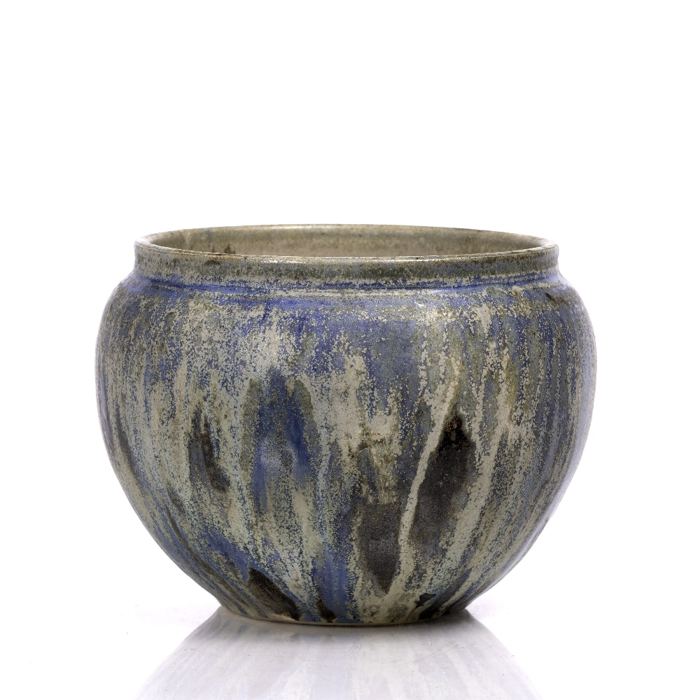 Roger Guerin (1896-1954) Jardiniere dripped blue glaze signed and numbered 19cm high.