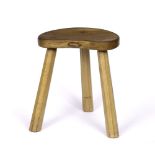 Robert Thompson (1876-1955) of Kilburn Mouseman stool oak, three octagonal legs carved mouse