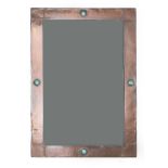 Attributed to Liberty & Co. Arts and Crafts wall mirror hammered copper, inset turquoise Ruskin