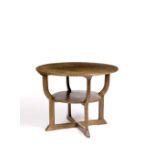 Peter Waals (1870-1937) Two tier centre table walnut, with ebony and holly inlay curved supports