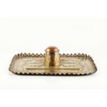 Keswick School of Industrial Art Ink tray copper and brass hammered and repoussé decorated with