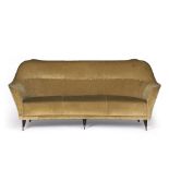 Manner of Ico Parisi (1916-1996) Italian sofa button back upholstery pointed wooden legs, with brass