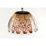 Art Nouveau Manner Ceiling light metal frame, inset opaque glass panels with scrolling foliate