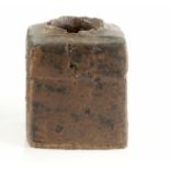 Ruth Duckworth (1919-2009) Vessel of square form, dripped black and green glazes uneven rim 9cm