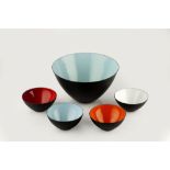 Herbert Krenchel Set of five 'Krenit' bowls enamelled metal the largest bowl 25.3cm diameter (5).