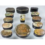 A collection various 19th century snuff boxes, to include pressed horn, papier mache,
