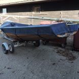 A wooden sailing boat, 'Archimedes', with sails, built February 1963, by Wyche and Coppock Ltd,