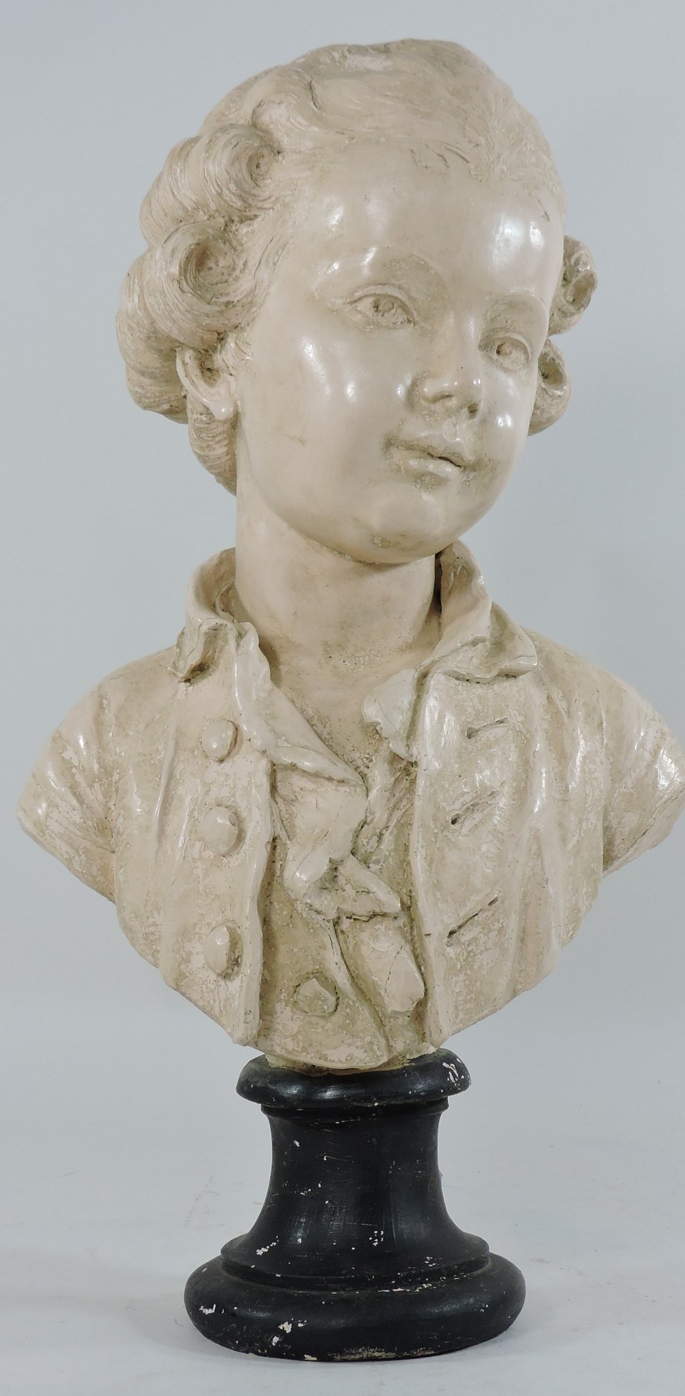A 19th century painted terracotta portrait bust, of a young man, on a socle base, - Image 4 of 5
