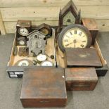 A collection of clocks, to include an inlaid mantel clock, a cuckoo clock and barometers,