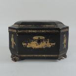 An 18th century Chinese export black lacquer tea caddy,
