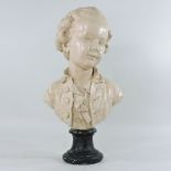 A 19th century painted terracotta portrait bust, of a young man, on a socle base,